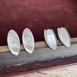 Vintage MCM Foster Silver Cuff Links + Unsigned Matching Oval Pair Set